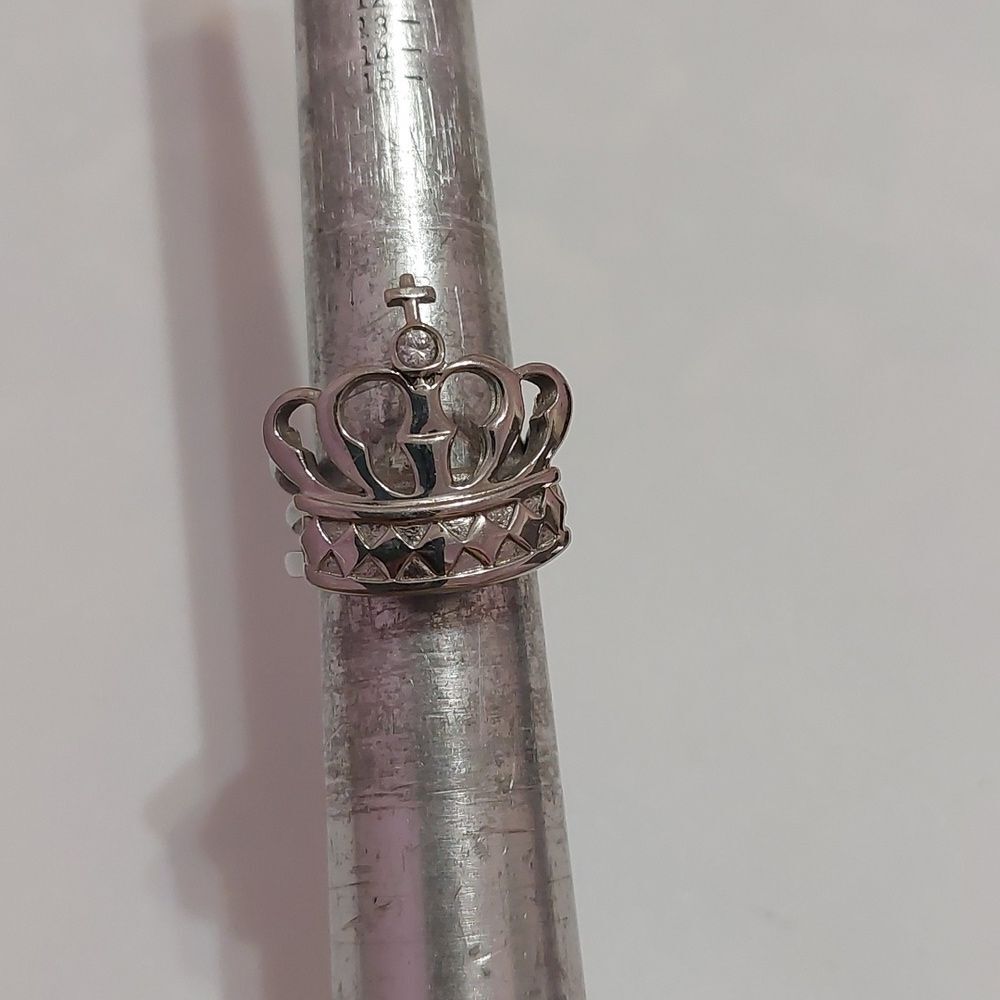 Inox Stainless Steel Crown and Cross Silver Tone Wide Chunky Ring Size 8.5